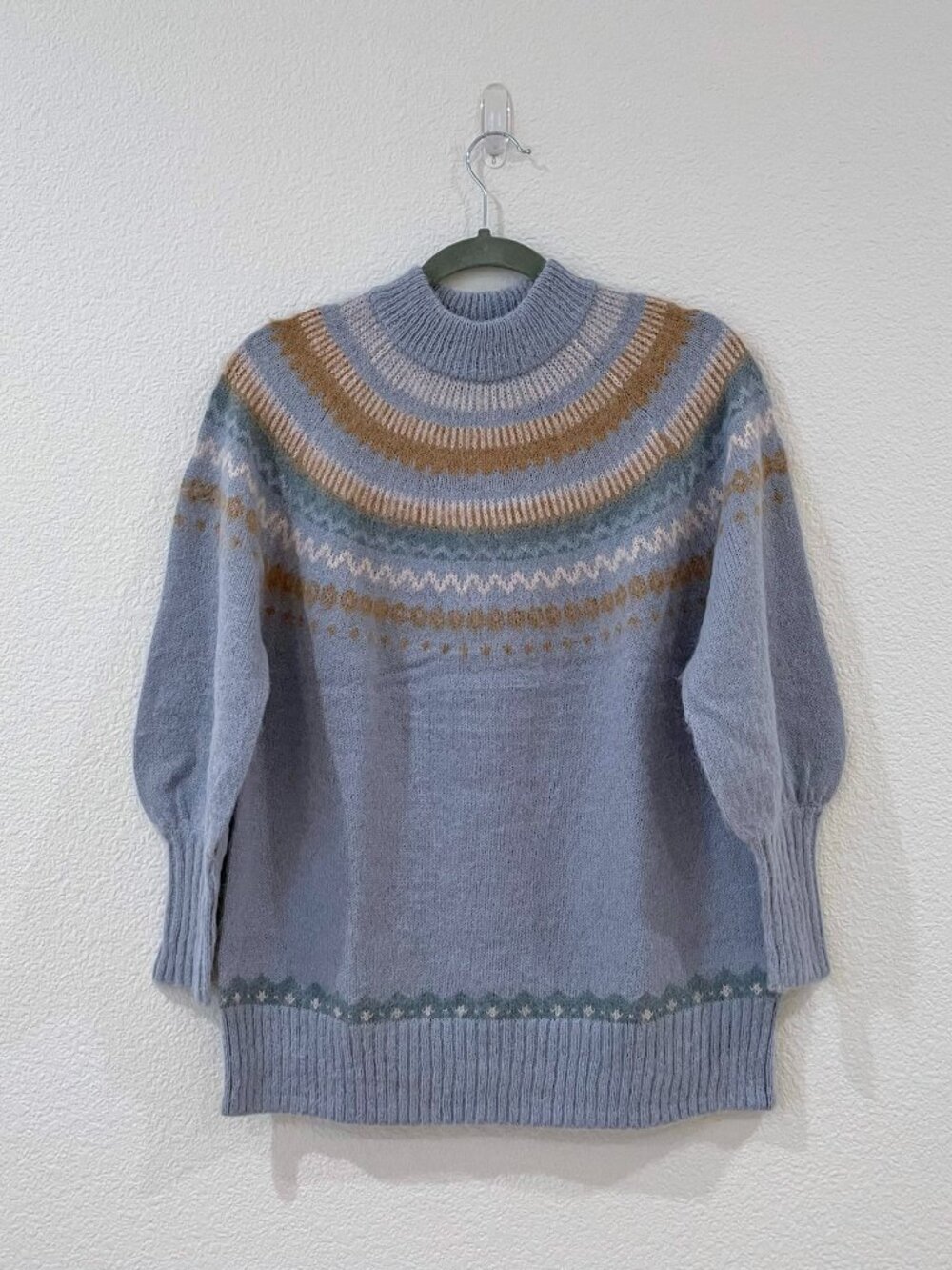 J.Crew Fair Isle Yoke Puff Sleeve Sweater - Dusky Sky Peach - Picture 2 of 6